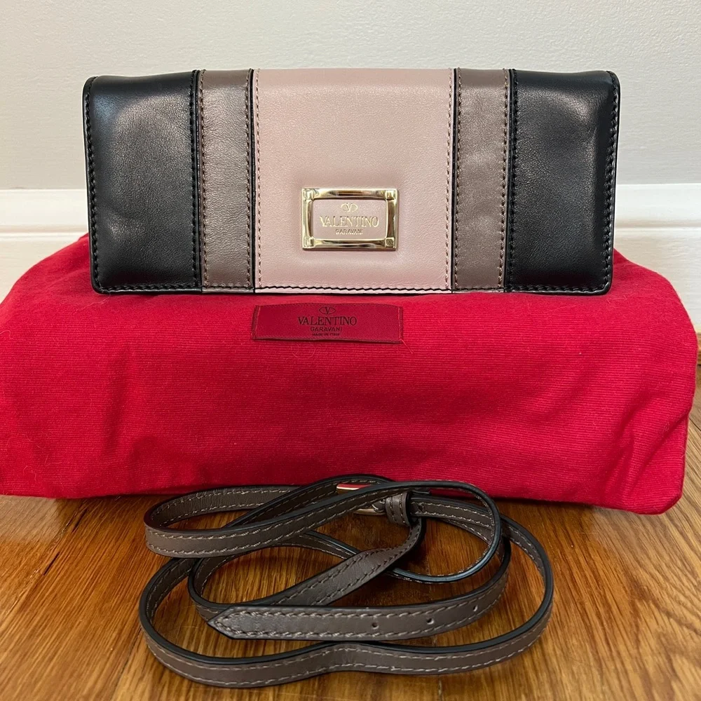 Valentino Garavani Colorblock Leather Shoulder Bag / Clutch w/ Box Dust Bag Tags